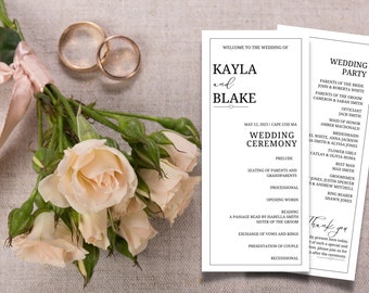 Modern Wedding Program Template, Minimalist Order of Service, Printable Ceremony, DIY Program Card, wedding program template, printable