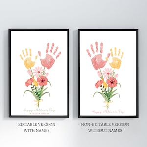Artigianato per la festa della mamma per bambini stampabile, regalo prescolare per la mamma, bouquet di fiori stampati a mano, biglietto da bambino, download digitale veloce