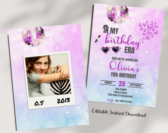 In My Birthday Era Invitation - Teen Birthday Girl Music Party Invite - Purple and Blue Eras Party - Editable Digital Printable-teen bday