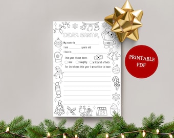 Letter to Santa Coloring Page Printable Christmas Wish List, Dear Santa Letter for Kids Christmas Activity, Christmas Coloring Printable PDF