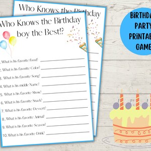 boys birthday game, Printable Kids Games ,Party Games, Birthday Activity . Birthday quiz,  printable game,fun party game, adult party game