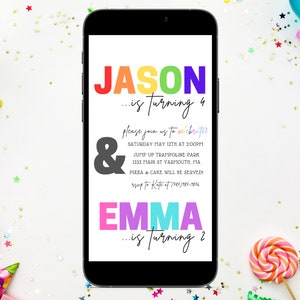 Sibling Birthday Invitation,Double Birthday Invitation,Dual Combined Twins Birthday Invitation,Twins, Boy and Girl Double Invite, Two Theme