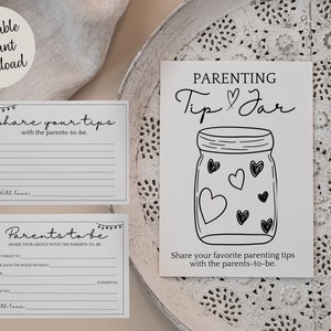 Cartello con suggerimento per genitori e scheda di consiglio per i futuri genitori / Gioco per baby shower stampabile / Carte di consigli per baby shower / Modello modificabile,
