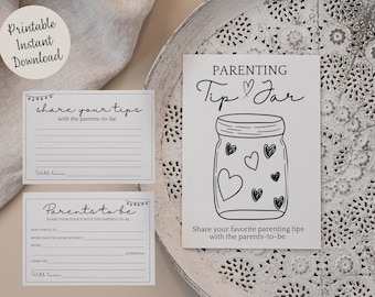 Parenting Tip Jar Sign and Advice Card for The Parents To Be | Baby Shower Game Printable | Baby Shower Advice Cards | Editable Template,