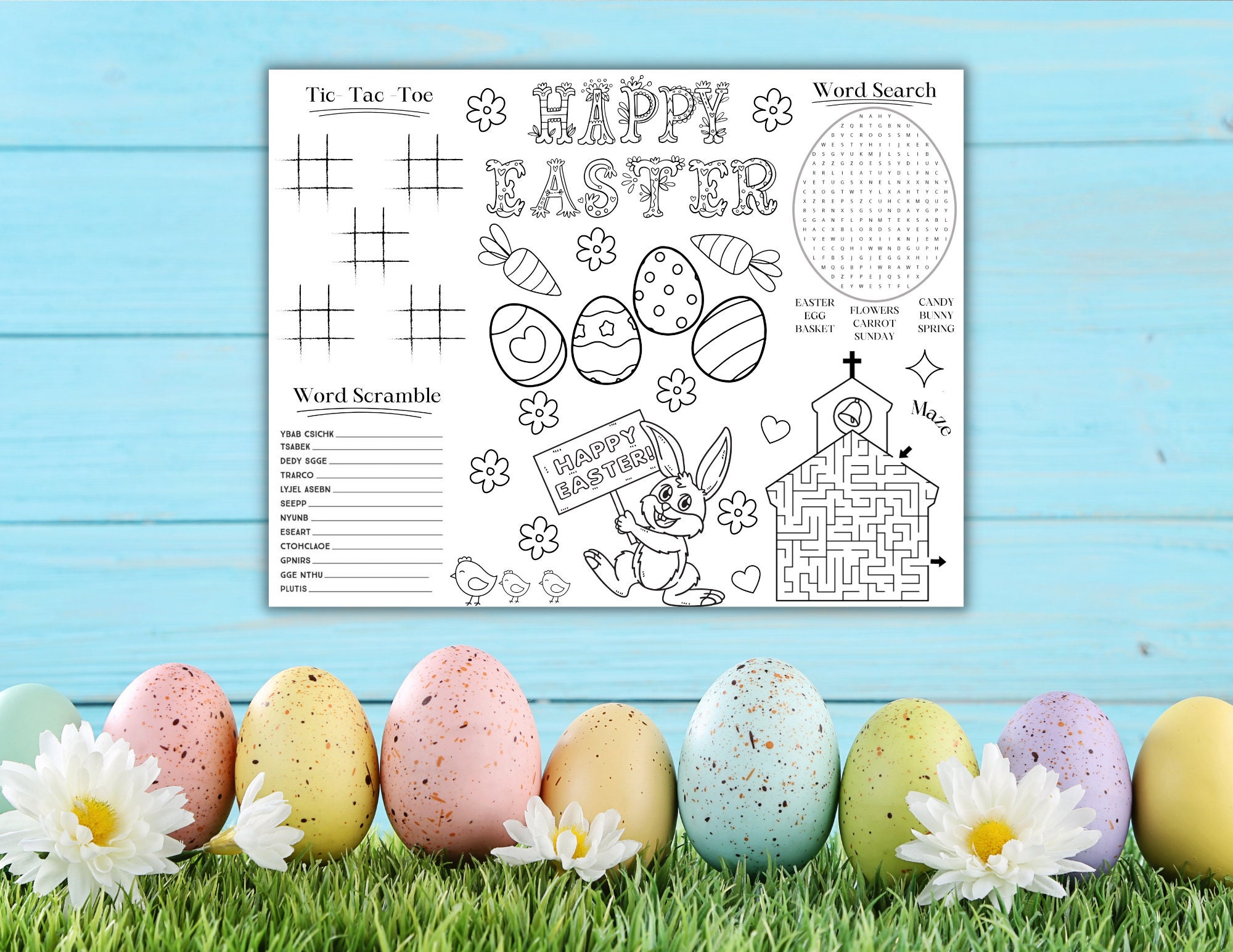 Easter Dinner Brunch Placemat Kids Table Coloring Craft Bible Quote ...
