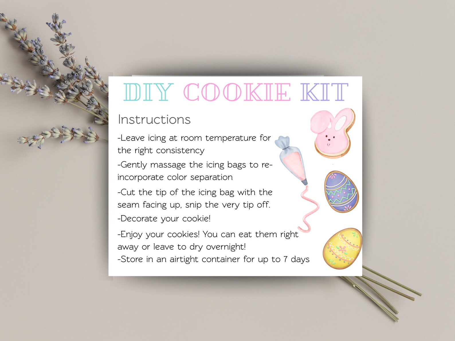 Easter DIY Cookie Kit Instructions. Printable Instructions Card for DIY ...
