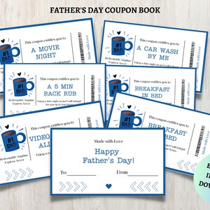 father&#39;s day Coupon Book for Him, Printable Love Coupons, Editable Coupons, Birthday Gift for Him, father&#39;s day gift from child, printable