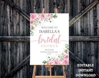 Bridal Shower sign, Bridal Shower Decorations, Bridal Shower Welcome Sign, Bridal shower Invitation, Bridal shower Poster, Blush Pink decor