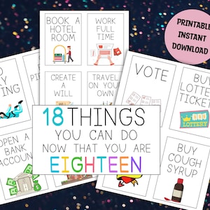 18th Birthday Gift Tag Printables, Dinge, die Sie jetzt tun können, wo Sie 18 sind, Tochter Sohn Birthday Care Paket Geschenkanhänger Topper,18th