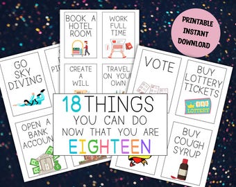 18 cosas que puedes hacer cuando tengas 18 años, juego de etiquetas de regalo para fiesta de cumpleaños número 18, ¡Saludos por los 18 años! Idea de regalo de cumpleaños para hija, hijo o amigo.
