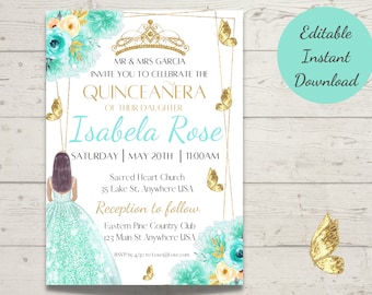 Quinceañera Invitation EDITABLE TEMPLATE, Quinceañera Party Invite, Mis Quince 15 Anos Birthday Instant Download PDF Printable,Quinceañera