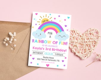 Rainbow Birthday Invitation, Rainbow party invite, Girls Rainbow Party, Rainbow Party, Girls Birthday Invite, printable invite