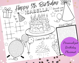 Personalisierte Kinder Geburtstagsparty Tischset Aktivität Blatt, Geburtstag Favor druckbar für Kinder Party, Kinder Aktivität Blatt, Kinder Party druckbar