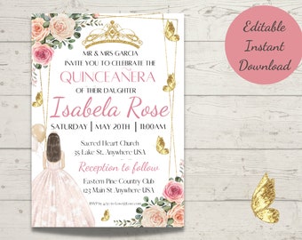Quinceañera Invitation EDITABLE TEMPLATE, Quinceañera Party Invite, Mis Quince 15 Anos Birthday Instant Download PDF Printable,Quinceañera