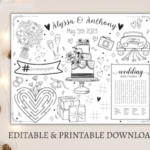 Printable Wedding Coloring Placemat, Personalized, Digital File ...
