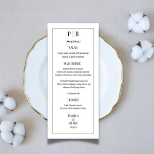 Printable Wedding Menu, Wedding template, Classic, Elegant, Simple Wedding Menu,printable wedding, editable wedding menus, simple wedding