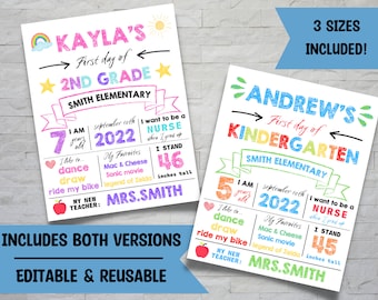 Chalkboard Back to School Sign, First Day or Last Day, Editable and Reusable, Boy or Girl, 11x14 / 8.5x11 Printable, Instant Edit & Download