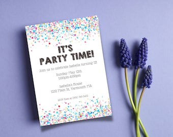 Confetti Party Invitation, It's Party Time, Colorful Invitation, Birthday Invitations, Editable Invitations, Printable Birthday Invite