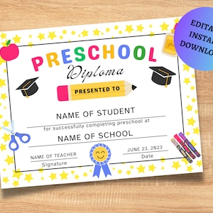 Preschool Graduation Certificate Preschool Diploma Preschool Preschool Graduation Certificate Preschool Diploma Preschool