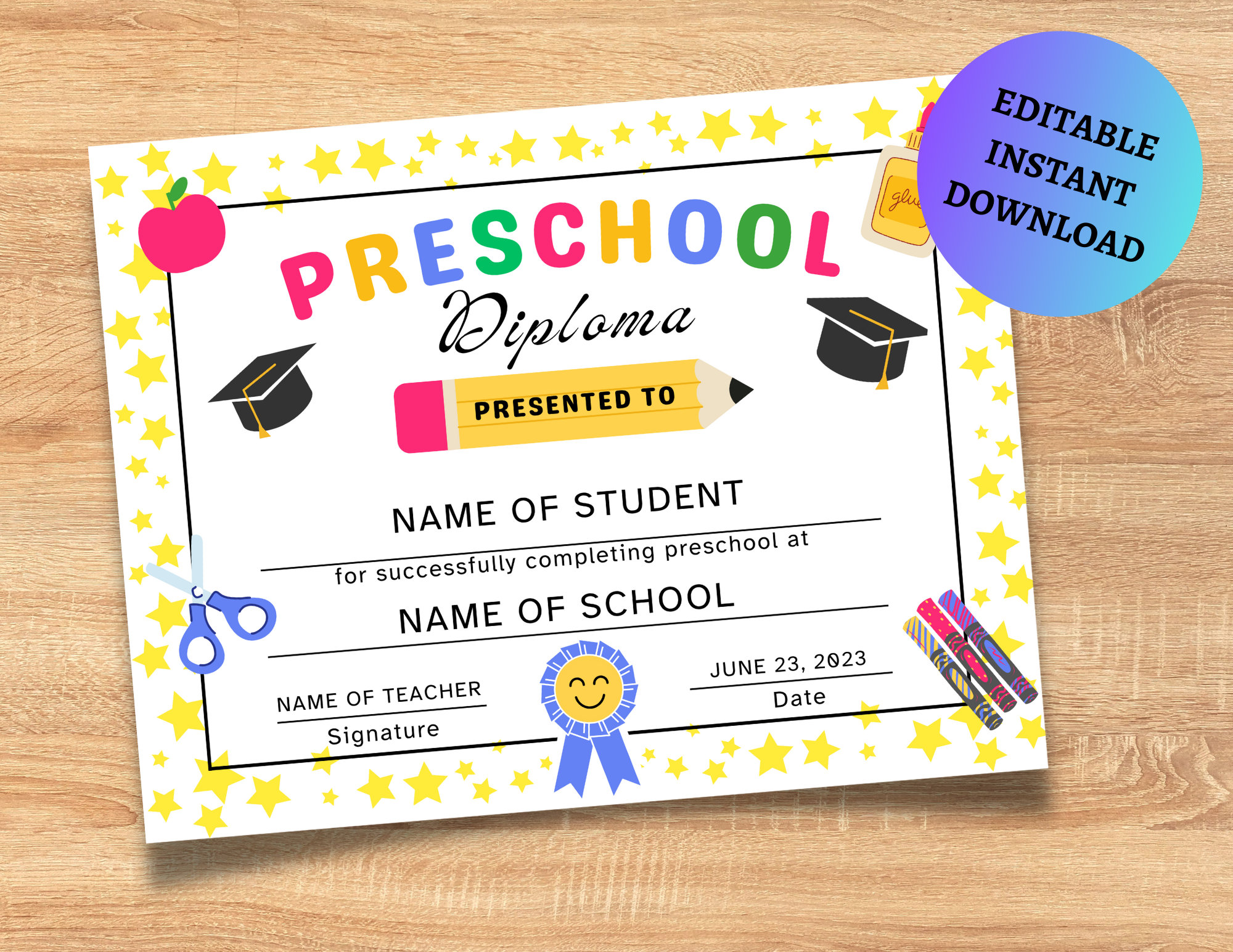 Preschool Graduation Certificate, Preschool Diploma, Preschool