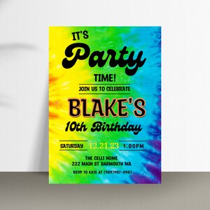 TIE DYE PARTY Invitation Instant Download Rainbow Tie Dye Birthday ...