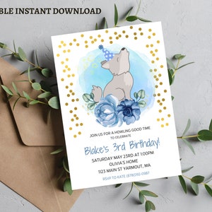 Wolf Birthday Party Invitation-Wolf Howling Invitation- Wolf Birthday- Boys Wolf Birthday-Printable invite, Wolf Birthday invite, birthday