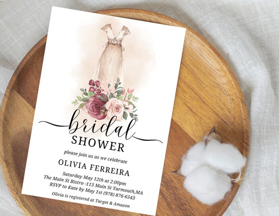 Bridal Shower Invitationtemplate, Watercolor Greenery, Dress, Bridal Brunch  Invite, Editable Printable Invite, Instant Download, Botanical - Etsy