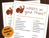 Thanksgiving What's On Your Phone Game | Thanksgiving Party Games | Thanksgiving Game | Friendsgiving Games | Turkey Day | Scavenger Hunt