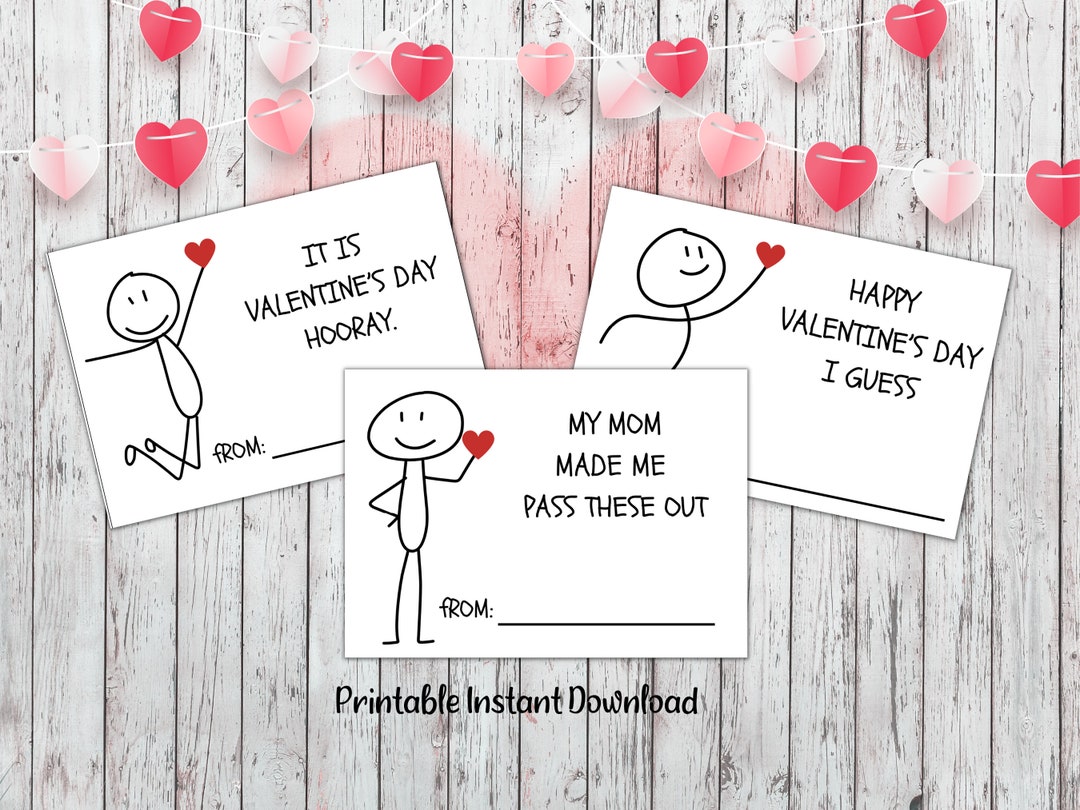 Funny Kids Valentine's Day Cards, Printable Classroom Valentines ...