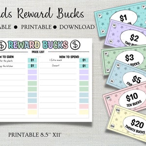 Editable Kids Reward Bucks | Printable | Mom Bucks,  Reward System For Kids | Chore Bucks, Good Behavior Bucks, Play Money, Pretend Money
