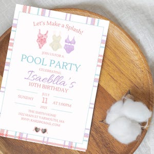 Editable Pool Party Invitation Template Pastel Rainbow Pool Birthday Party Instant Download Tie dye Summer Swimming Pool Party Invite