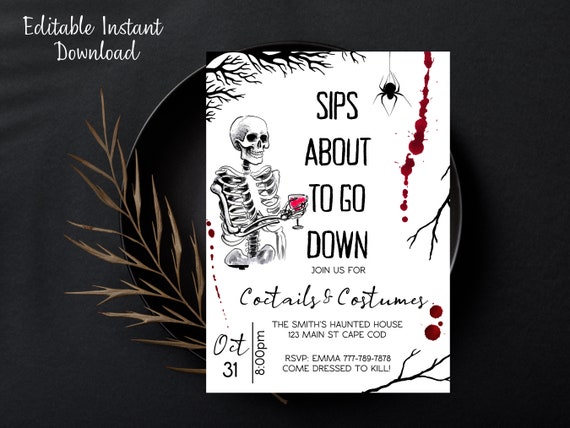 Adult Halloween Sips About to Go Down Skeleton Invitation, Cocktails and Costumes Invite, Halloween Party Invitation, Canva Template - Etsy New Zealand Adult Halloween Sips About to Go Down Skeleton Invitation, Cocktails and Costumes Invite, Halloween Party Invitation, Canva Template - Etsy New Zealand
