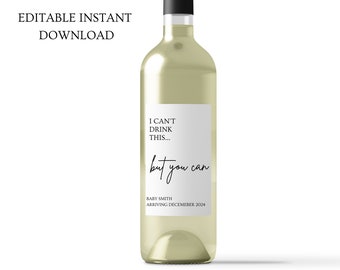 WINE Pregnancy Announcement Grandparent Gift | Pregnancy Announcement Wine Labels | I Cant Drink This | Auntie Gift | New Baby Wine