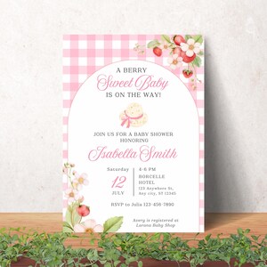 Berry Sweet Baby Shower Invitation, Strawberry Baby Shower Invite, Printed or Instant Editable Template,