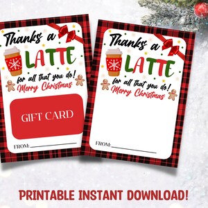 Weihnachtskaffee Geschenkkartenhalter, Dank eine Latte, Personal Wertschätzung Urlaub Kaffee Grußkarte Instant Download. Last Minute Geschenk