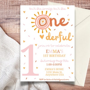 BOHO RAINBOW 1st Birthday Invitation Editable Isn&#39;t she lovely Isn&#39;t she Onederful Invitation Digital Modern Rainbow First Birthday Invite