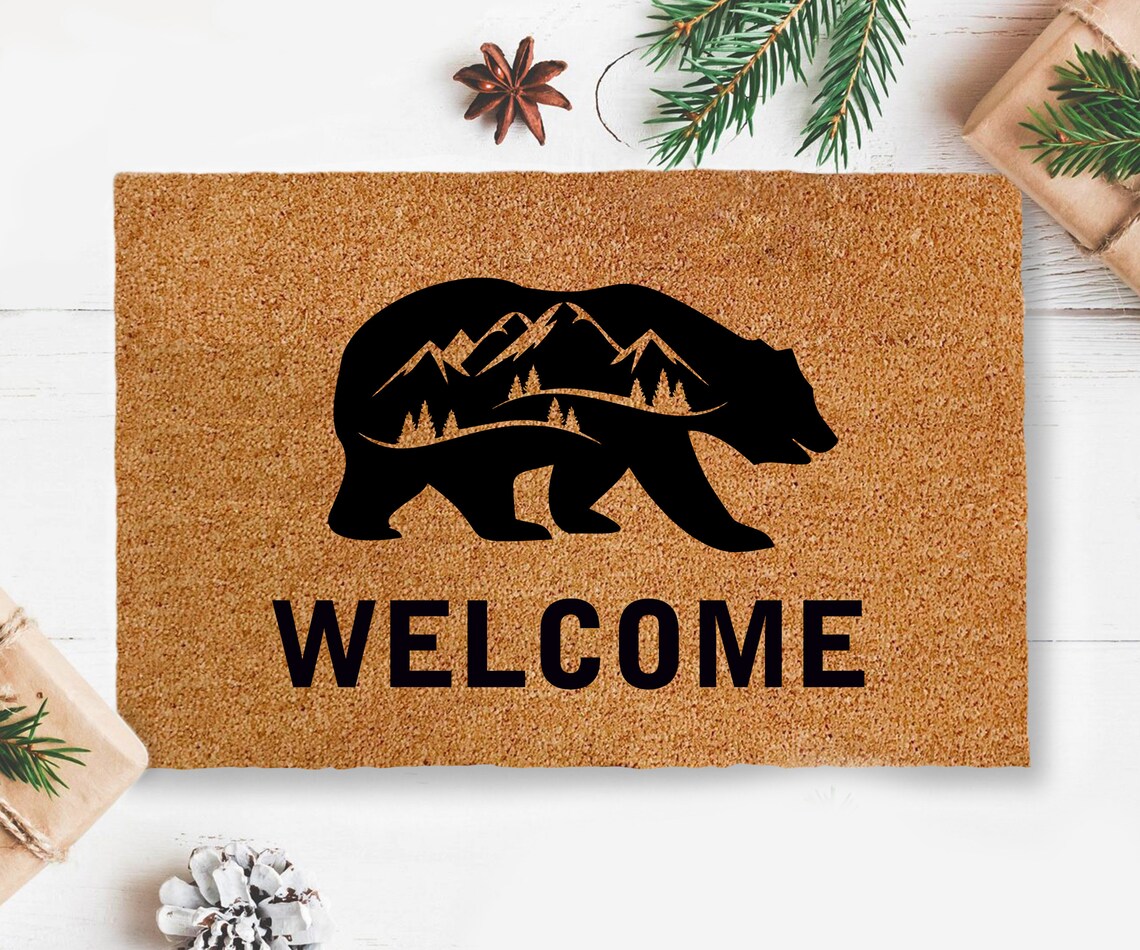 Bear Doormat Personalized Door Mat Mountain Doormat Home Etsy