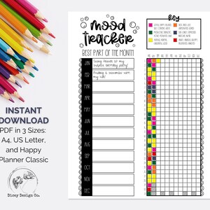Mood Tracker Printable, Year in Pixels Printable, US Letter/A4/Happy Planner Classic Size, Instant Download