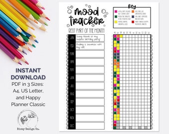 Mood Tracker Printable, Year in Pixels Printable, US Letter/A4/Happy Planner Classic Size, Instant Download