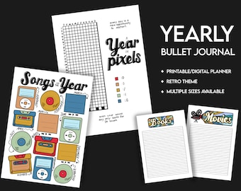 Yearly Bulleted Journal Digital Download Full Color | Retro Theme