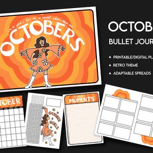 October 2025 Bulleted Journal Digital Download Full Color | Groovy Themed