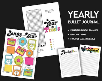 Yearly Bulleted Journal Digital Download Full Color | Groovy Theme