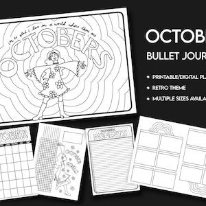 Oktober 2025 Bulleted Journal Digitaler Download Schwarz & Weiß | Groovy Motiv