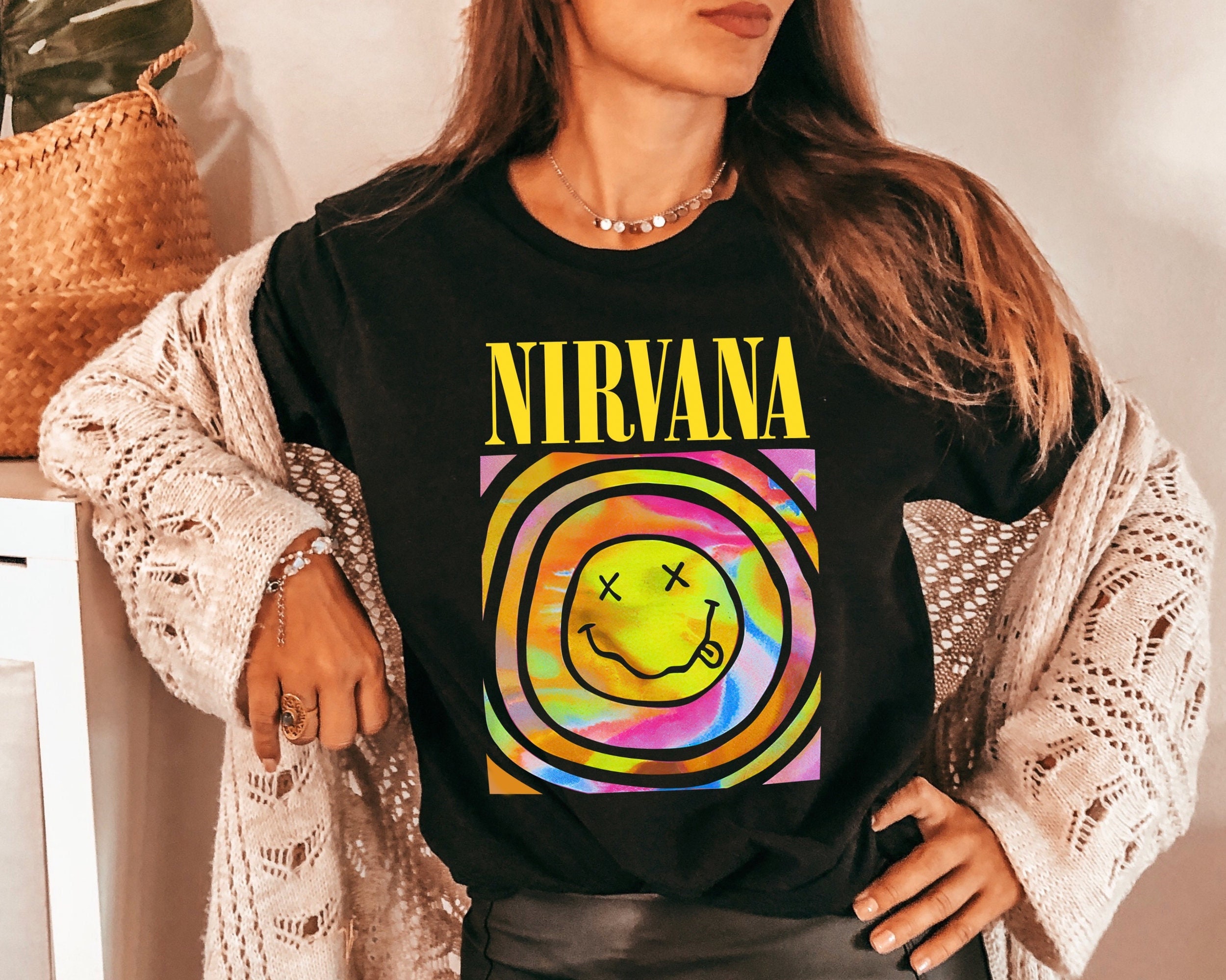 Discover Nirvana Smile Face Crewneck Shirt