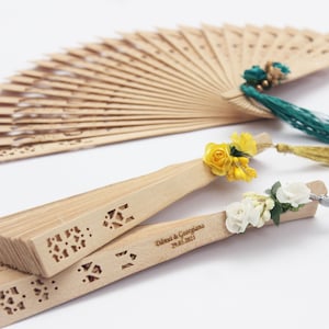 Engraved Wooden fan for wedding, Natural Wood Fans, Engagement / Bridesmaid / Baptism Guest Souvenir