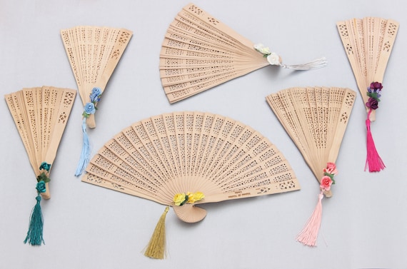 Personalized Sandalwood Wedding Fans, Custom Wooden Wedding Fans