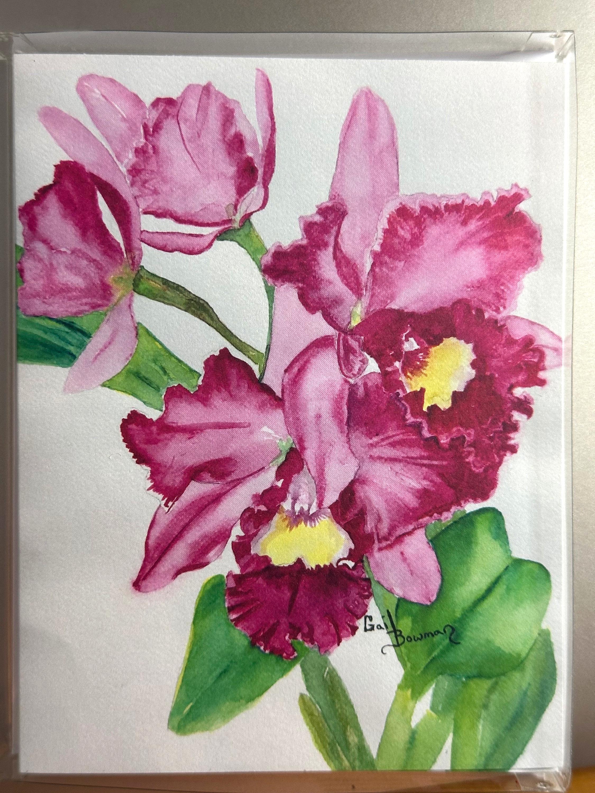 Pink Orchid Notecard Set – Watercolor Floral Art Cards With Envelopes ...