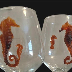 Customized  3-D Seahorse & baby   Stemmed  Wine Glass