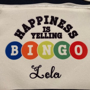 Happiness is yelling BINGO pouch/personalization optional/6.8”H x 9.2”W