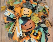 Halloween wreath, Metal candy wreath, Halloween candy wreath, Halloween door decor, Wall decor, Enchanted Autumn Pumpkin Wreath, Fall Decor